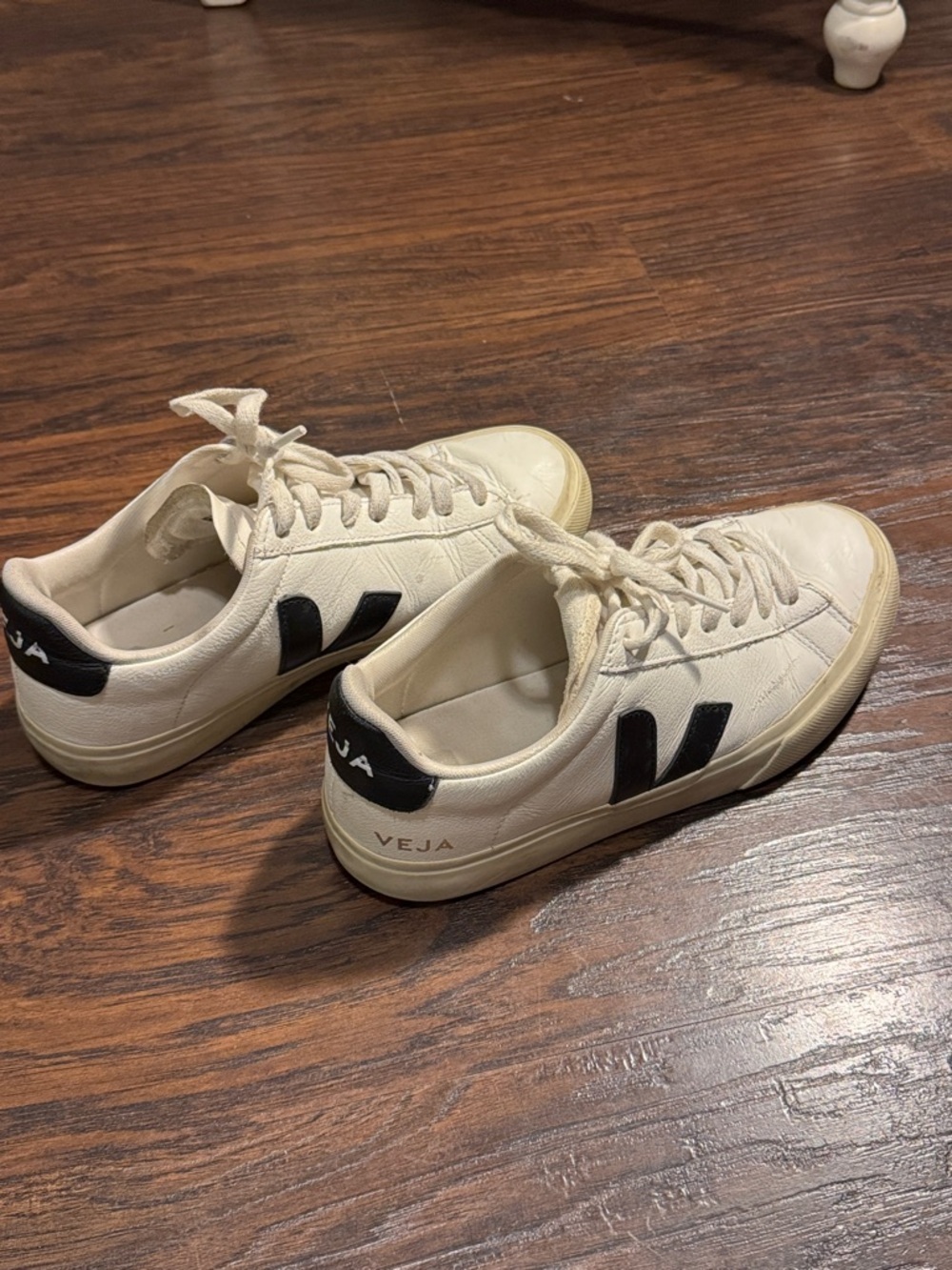 Veja Cream Leather Sneakers with Black V Accents - Picture 5 of 10